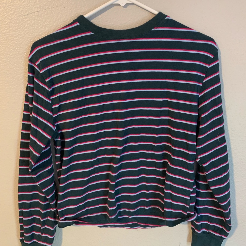 Navy, light blue, and pink striped long sleeve